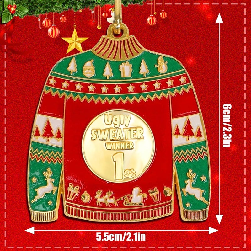 TTQ 3PCS Ugly Christmas Sweater Medal Award with Neck Ribbon,1st 2nd 3rd Place Medals Prizes for Winner in Ugly Sweater Contest Party,Best Parties Holidays Christmas Tree Ornament - Image 2